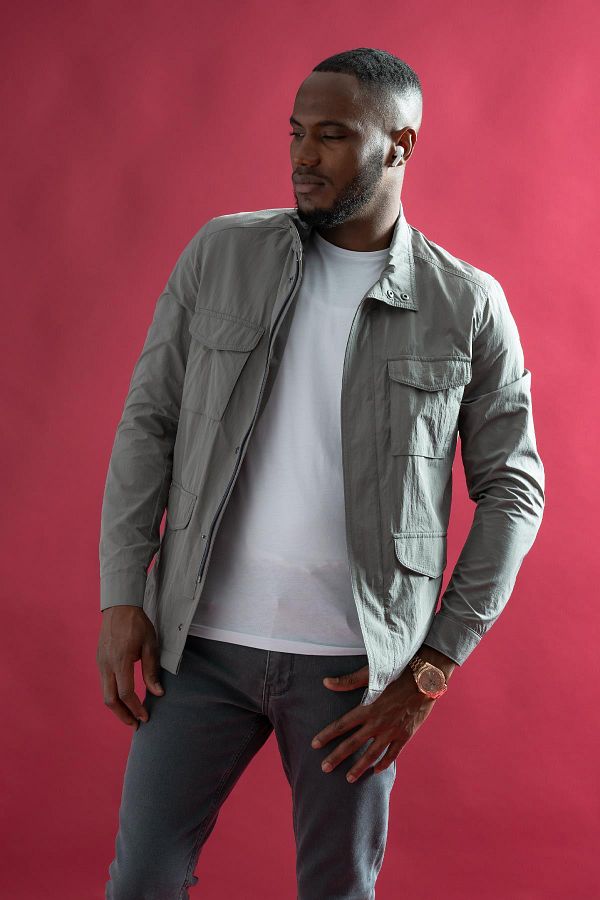 AKCAYLAR Slimfit Snap Fastener and Zipper Closure Stand Collar Side and Top Flap Pockets Lined Thin Spring Coat Trendyol