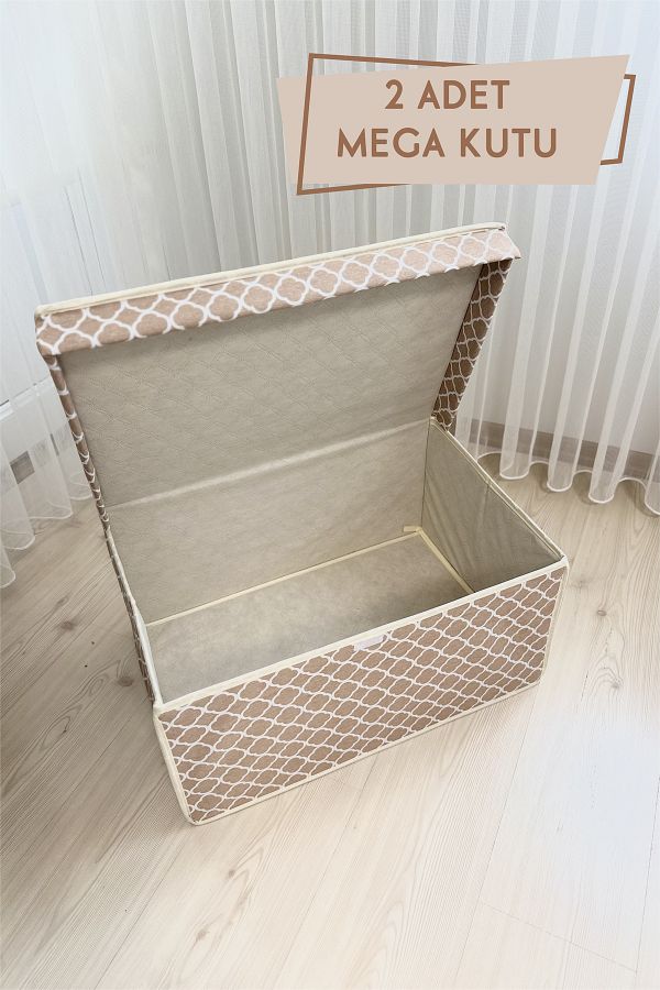 VAYBE-2 Pieces Mega Multi-Purpose Storage Box Storage Bag Organized Toy Box Storage Bag Cream Chain Pattern 40x60x30 1