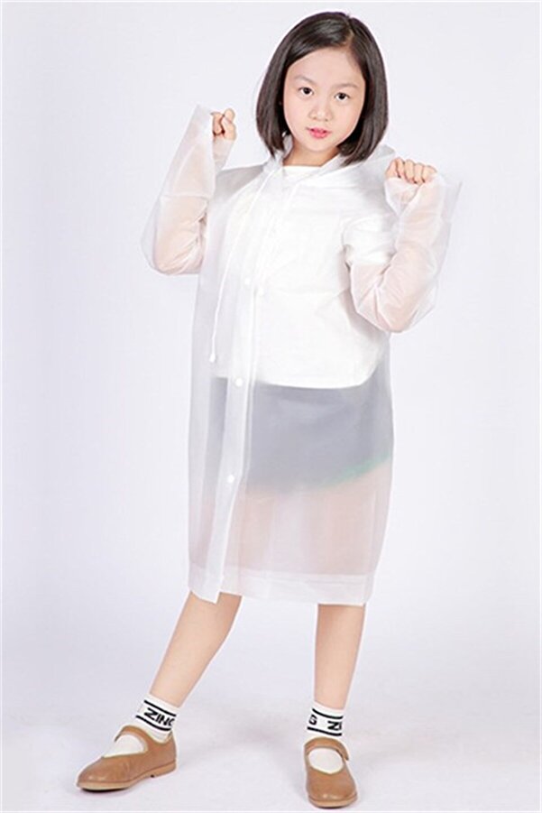 By Marine Beyaz Kapüşonlu Çıtçıtlı Çocuk Yağmurluk Cdrbycy006