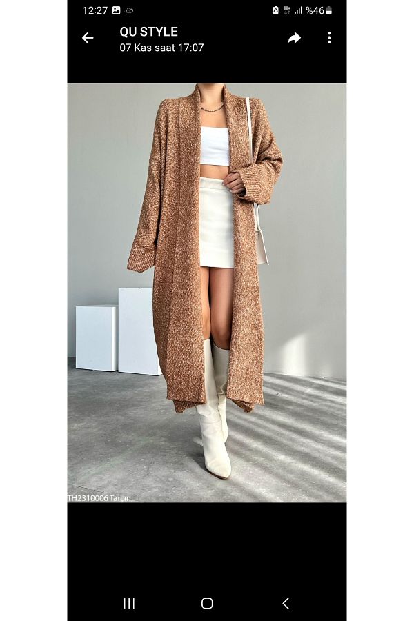 Qu Style CITI PITI BOUTIQUE LONG CAMEL COLOR CARDIGAN Trendyol