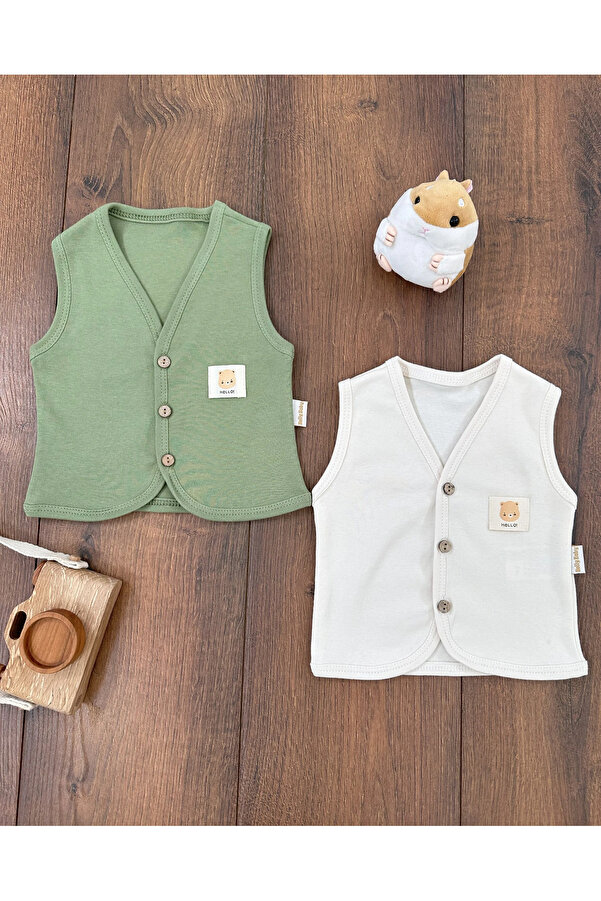 Babexi Bebek Yelek 2li Set %100 Organik Pamuk Yumuşak Doku Mevsimlik Unisex Yelek