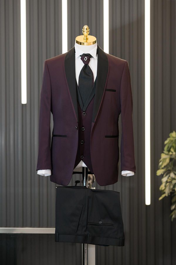 AKÇAYLAR-Regular Fit Shiny Lapel Shawl Lapel Collar Shiny Fabric Vest Flared Tuxedo Suit 1