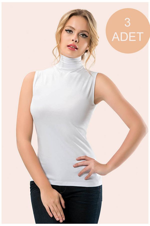secret moda Winter Women s Undershirt Turtleneck Throat Combed Cotton Sleeveless White 3 Pieces Trendyol