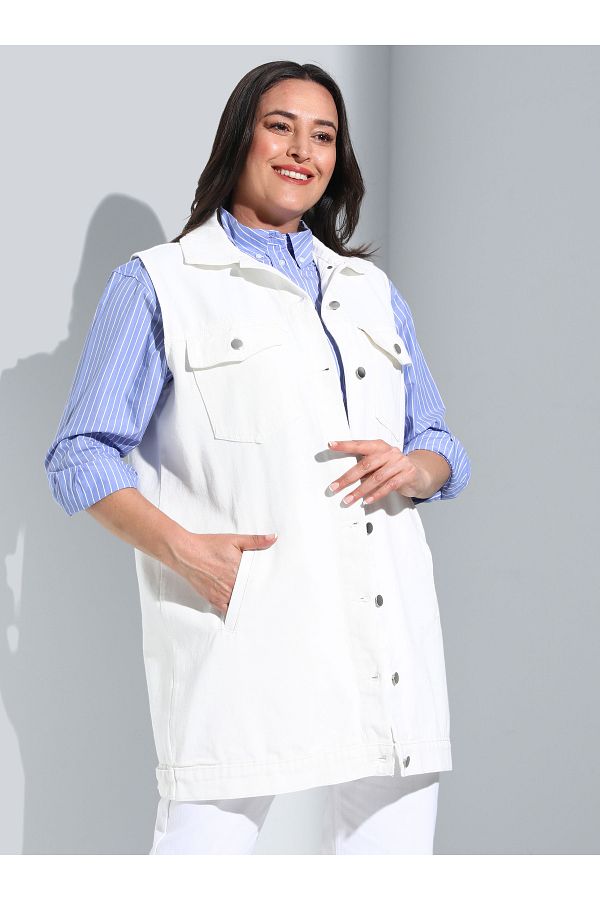 Plus size white denim vest top