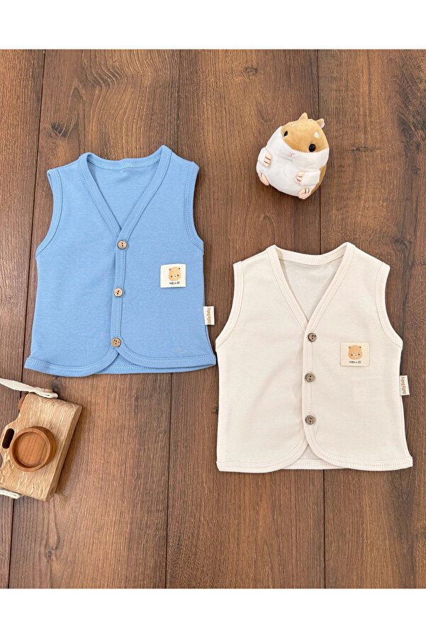 Babexi Bebek Yelek 2li Set %100 Organik Pamuk Yumuşak Doku Mevsimlik Unisex Yelek