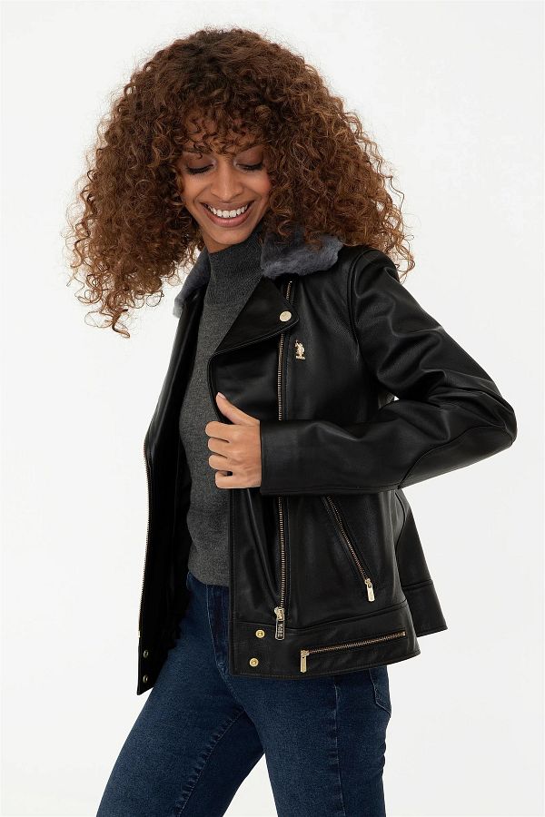 U.S. Polo Assn. Black Leather Women s Jacket Trendyol