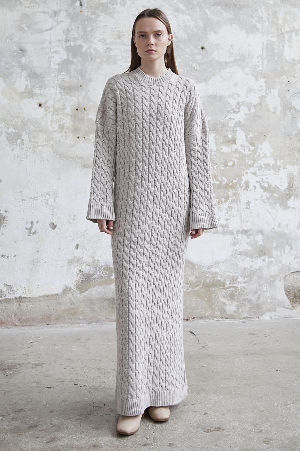 InStyle-Everly Knit Patterned Knitwear Dress - Ecru 1
