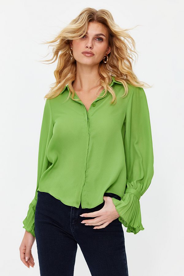 Trendyol Collection-Khaki szőtt ing spanyol ujjú részletekkel - normál szabású TWOAW22GO0487 1