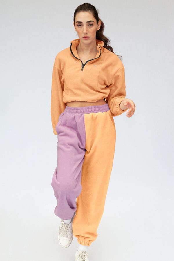 Vatkalimon Lilac Salmon Colored Fleece Sweatpants with Pockets and Elastic Legs Trendyol