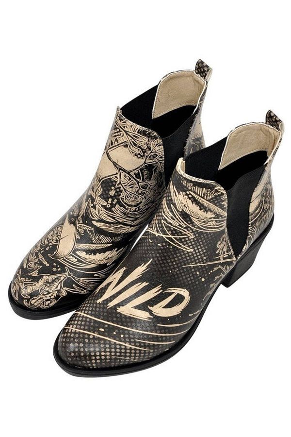 Dogo-Women's Vegan Leather Black Ankle Boots - Wild Design 1
