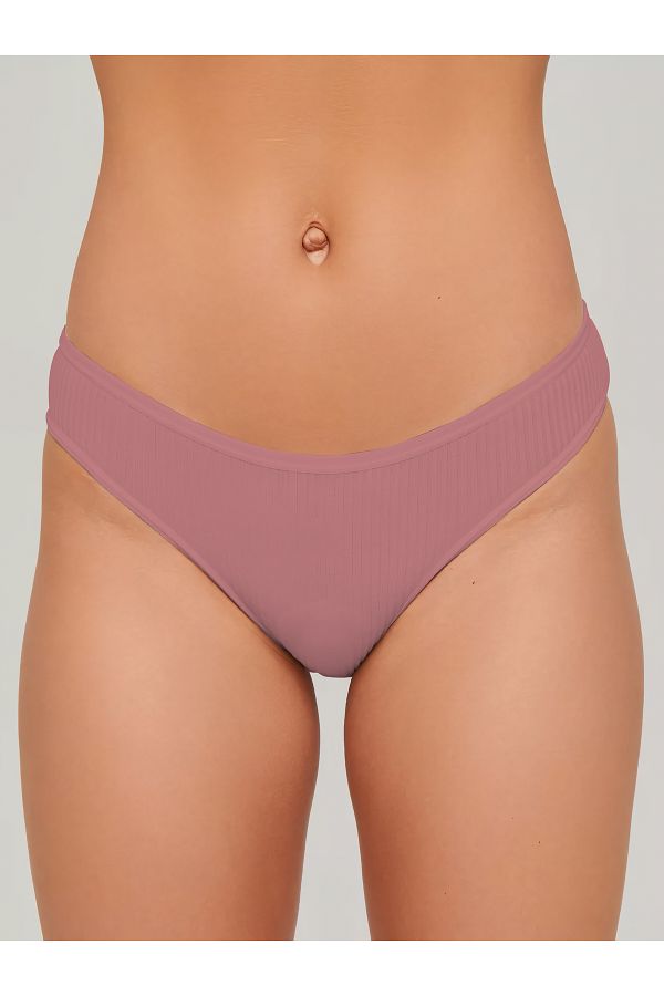 MİSTİRİK-Taranto Model Flexible Cotton Slip High Waist Ribbed Panties Pastel Pink Color 1