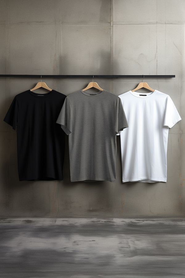 Trendyol Collection-Czarno-antracytowy melanż-biały T-shirt z okrągłym dekoltem, dopasowany/wąski krój, 100% bawełny, 3 sztuki Tmnss19Bo0007 1