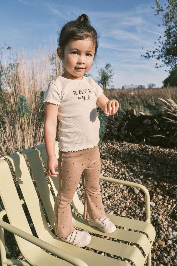 Next Baby Cotton Brown Short Sleeve Ribbed Tights Top and Bottom Set Trendyol