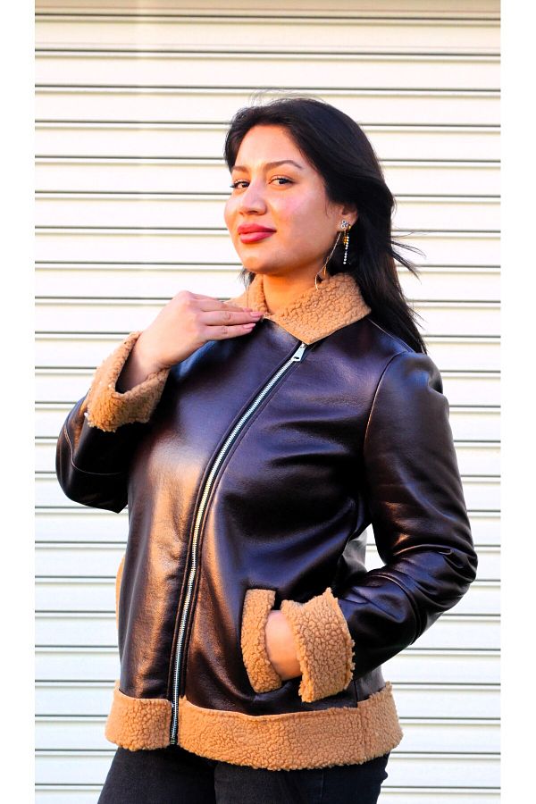 Leather jacket wool inside cheap