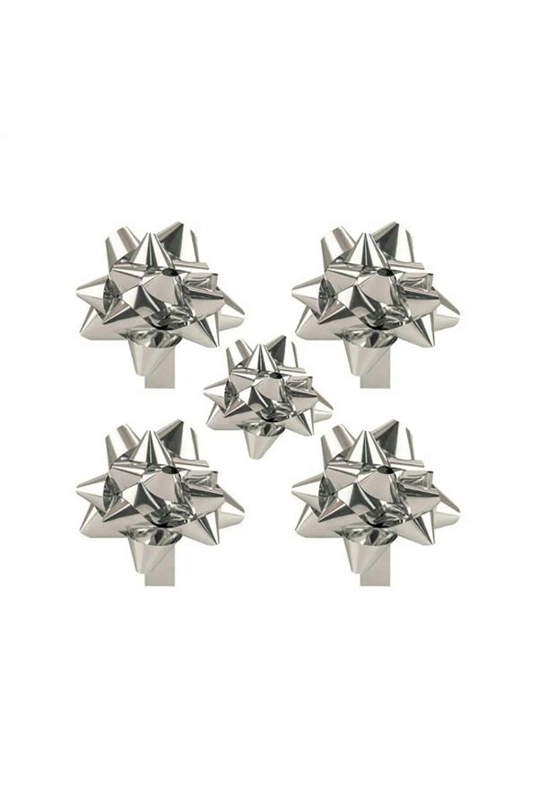 Ambalaj Evi-Gray Metallic Adhesive Bow Star Ornament Silver Package Ornament 100 Pieces 1