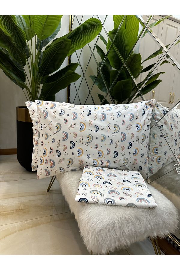 micoton-Patterned Double 100% Cotton Non-Elastic Sheet and Pillowcase Set 1