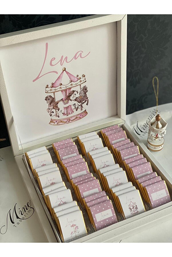 Minemiss Tasarım Lüks Kutulu Isme Özel Tasarımlı Kız-erkek Bebek Çikolatası 50 Adet Dogum-yaş Günü-hediyelik Çikolata