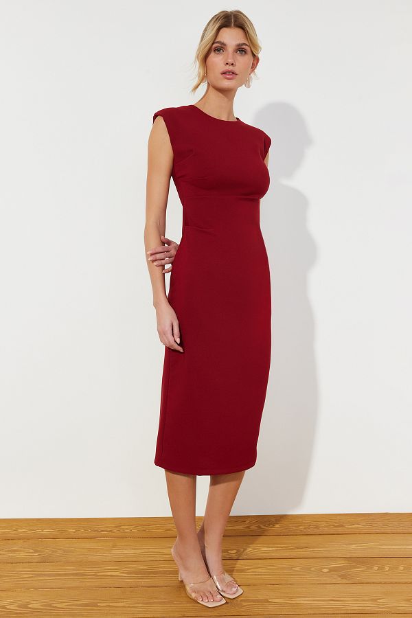 Trendyol Collection Claret Red Midi Pencil Skirt Dress Woven Body Fitting TWOSS24EL00214 Trendyol