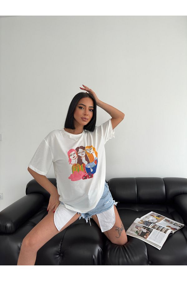 Fiori Three Women s Drawing Printed T shirt Trendyol