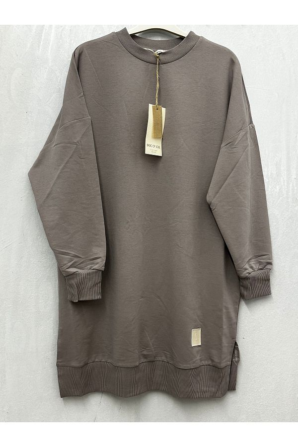 Soul Women s Crew Neck 2 Thread Above Knee Medium Size Sand Gray Tunic Sweatshirt 30644 Trendyol