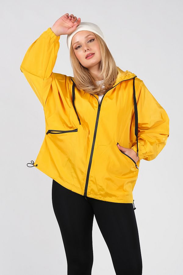 Giyim Dunyas Women s Parachute Fabric Hooded Raincoat Yellow Trendyol