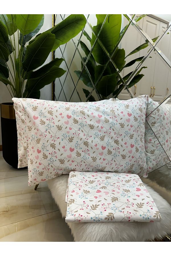 micoton-Patterned Double 100% Cotton Non-Elastic Sheet and Pillowcase Set 1