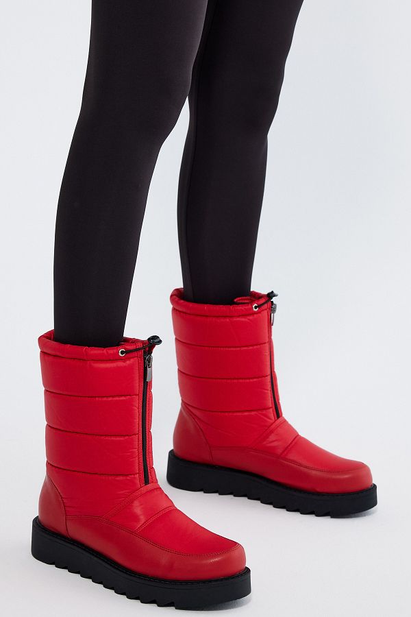 Tonny Black Women s Red Comfortable Fit Front Zipper and Elastic Fur Inside Snow Boots Trendyol