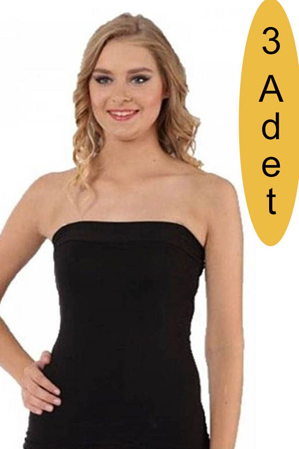 secret moda Strapless Cotton Black Plain Women s Strapless Tank Top 3 Pieces Trendyol
