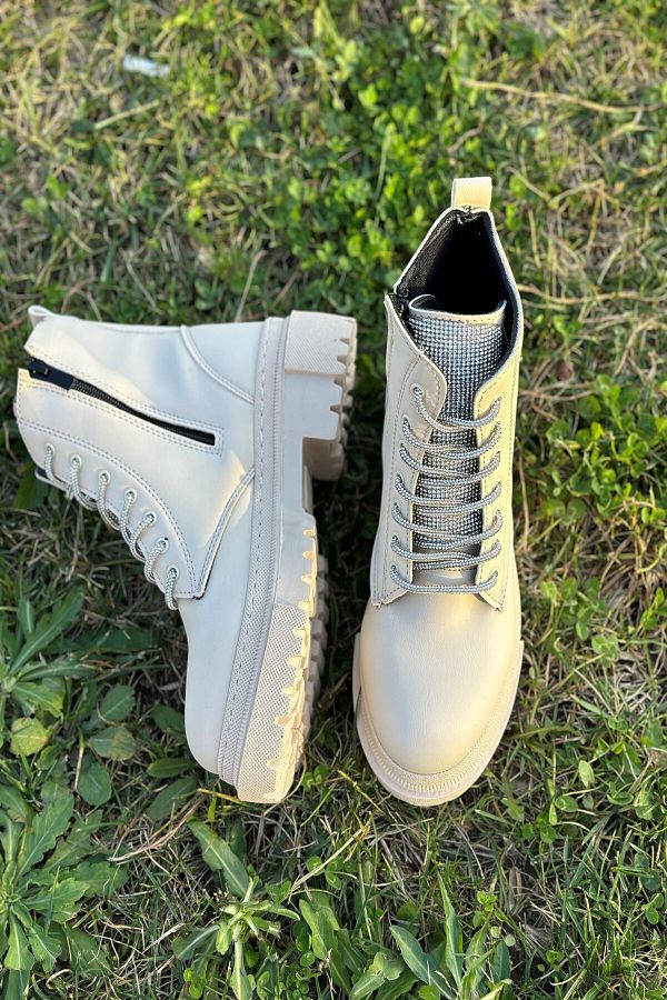 İmerShoes-Cizme de zi cu zi pentru femei bej, cu șireturi cu strasuri, cu talpă înaltă, moale, ușoare, confortabile, 2077 1