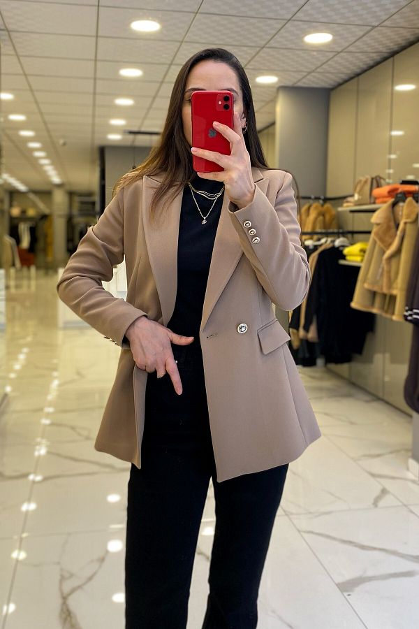 Vosse Ekol Camel Gold Button Detailed Blazer Jacket Trendyol