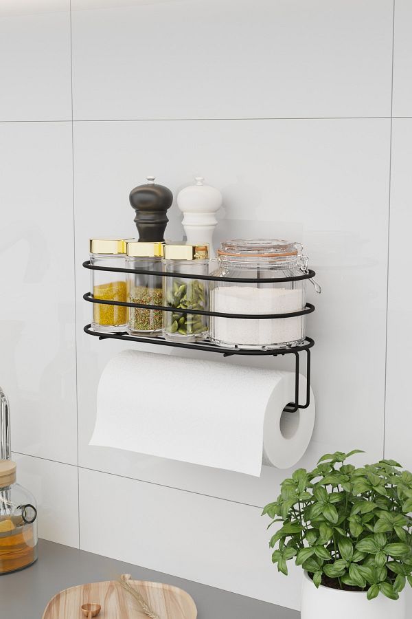 Bino Roll Towel Holder Adhesive Paper Towel Holder Napkin Holder Tableware Kitchen Serving Towel Organizer with Presentation Tank Trendyol