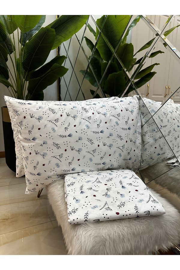 micoton-Patterned Double 100% Cotton Non-Elastic Sheet and Pillowcase Set 1