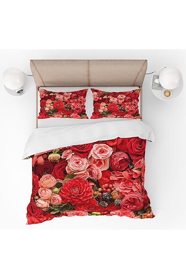 yok yok evim eve dair her şey Red Roses Double Bedding Set- Trendyol