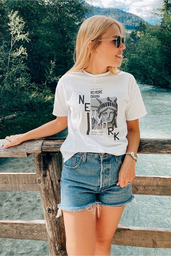 ADA BEBEK ÇOCUK-100% Cotton New York Printed Style Women's Crew Neck Oversize T-Shirt 1