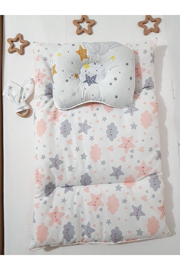 bebek_iklimi Çift Taraflı Alt Açma Minderi Somon ( BAŞ DÜZELTME YASTIĞI ve DİŞ KAŞIYICI AHŞAP HALKA HEDİYELİ )