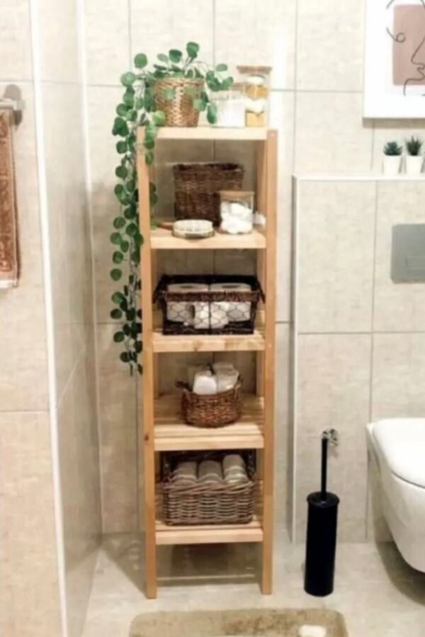webotto 8 Wooden 5-Shelf Open Bathroom Cabinet Bathroom Organizer Shelf Mob111 - Trendyol