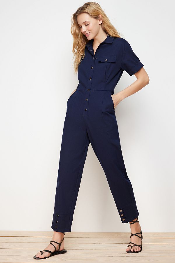 Trendyol Collection-Ολόσωμη φόρμα Maxi με λεπτομέρεια με μπλε κουμπιά TWOSS24TU00003 1
