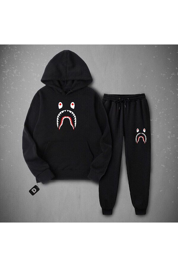 deep qaiser Bape Shark Printed Black Unisex Winter Tracksuit Set Trendyol