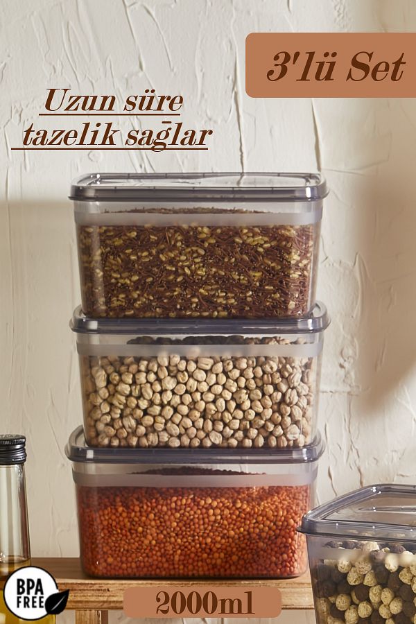 Bayev-3 Pieces Huge Smoked 2 LT Food Storage Container - Lid Pulses Box - Suitable for Deep Freezer 1