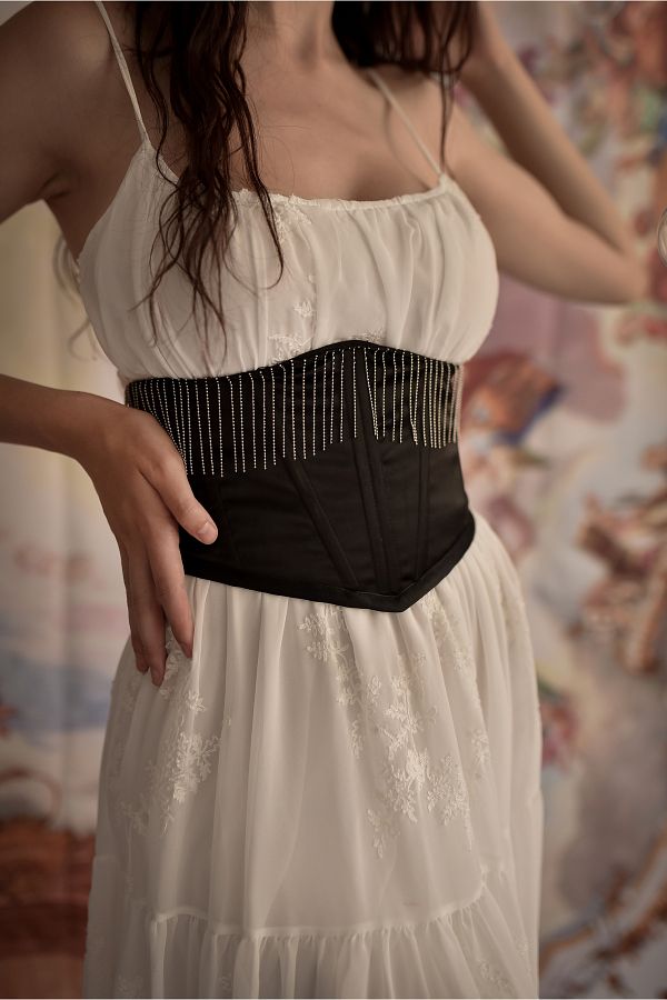 KSDESIGN Black silver fringe underwire corset belt Trendyol