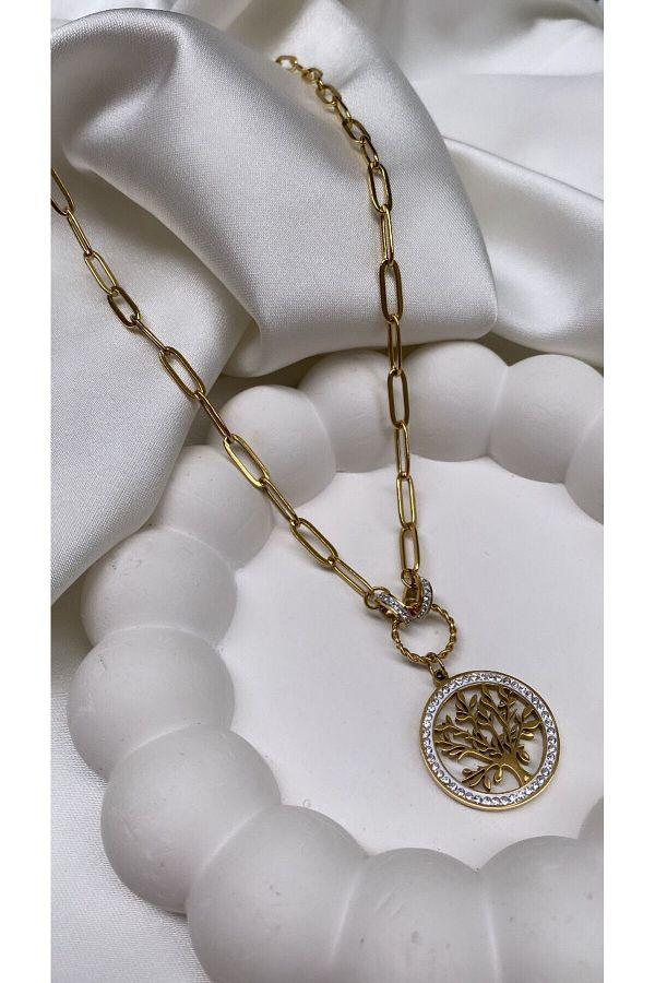 Accessories Steel Necklace with Tree of Life Symbol Trendyol