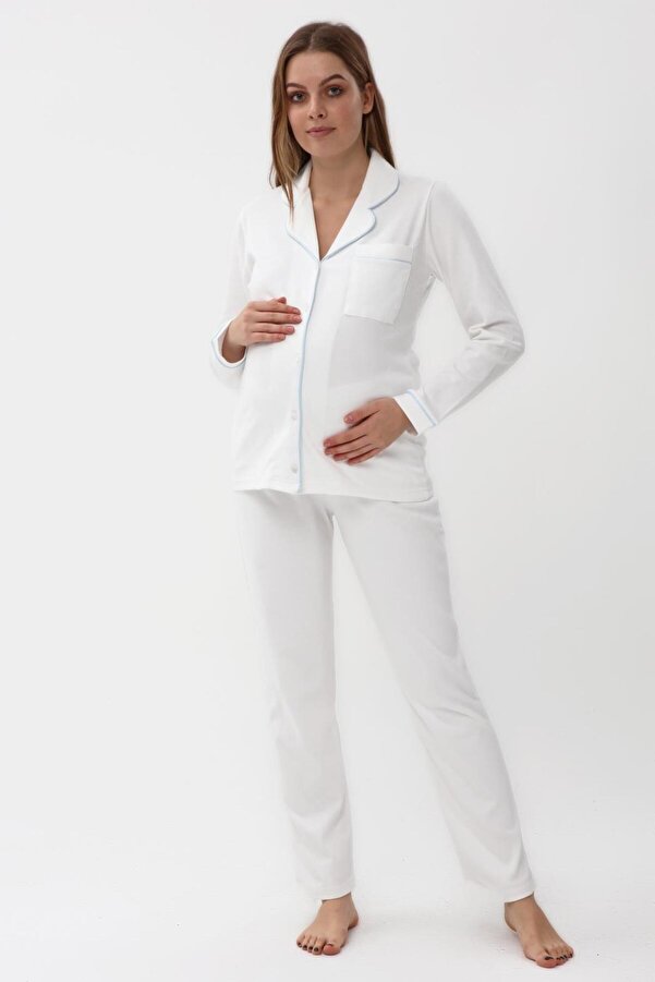 LİKAPA Interlok Düğmeli Hamile Lohusa Uzun Kol Pijama Takımı 1354-01