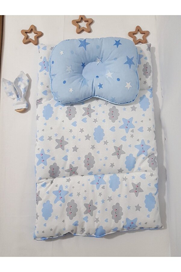 bebek_iklimi Çift Taraflı Alt Açma Minderi Mavi ( BAŞ DÜZELTME YASTIĞI ve DİŞ KAŞIYICI AHŞAP HALKA HEDİYELİ )