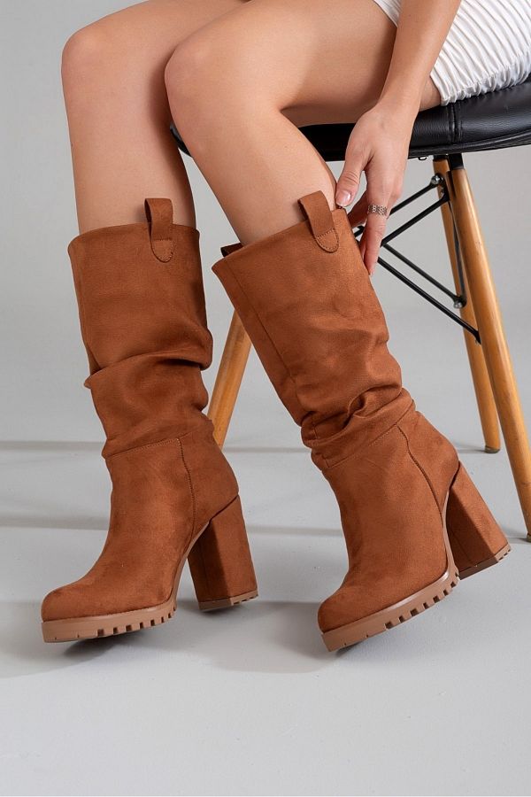 UNAL OZER Tan Suede Women s Daily Platform Boots Un001 0136 Trendyol