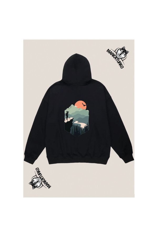 MarkaTurko NATURE custom design back printed Black Hooded unisex Sweatshirt 101