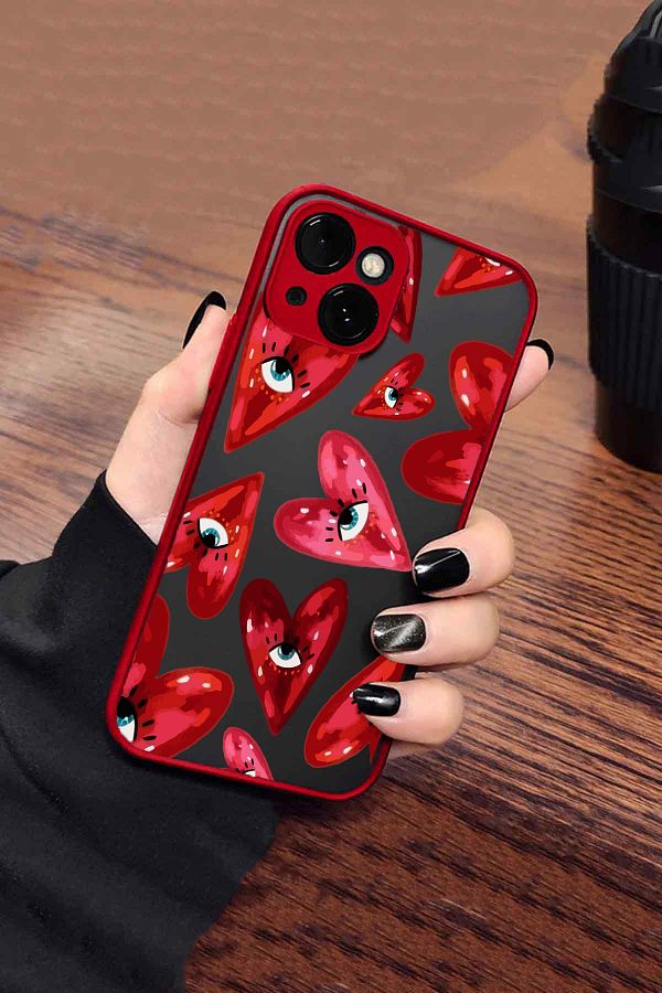 Merwish-غطاء حماية شفاف من مادة Hux TPU لهاتف Apple iPhone 15 متوافق مع نمط القلوب باللون الأحمر 1