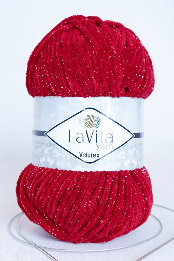 LaVita Yarn-Velurex Baby Glittery Velvet Amigurumi Hand Knitted Rope Taka Yarn (3017-RED) 1