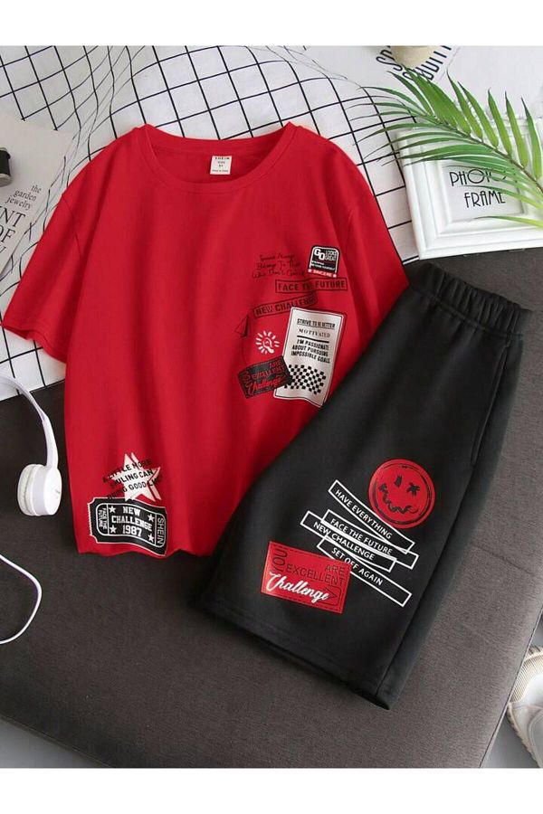 AMMA-Set de tricou cu pantaloni scurți din bumbac cu imprimeu Challange pentru copii 1