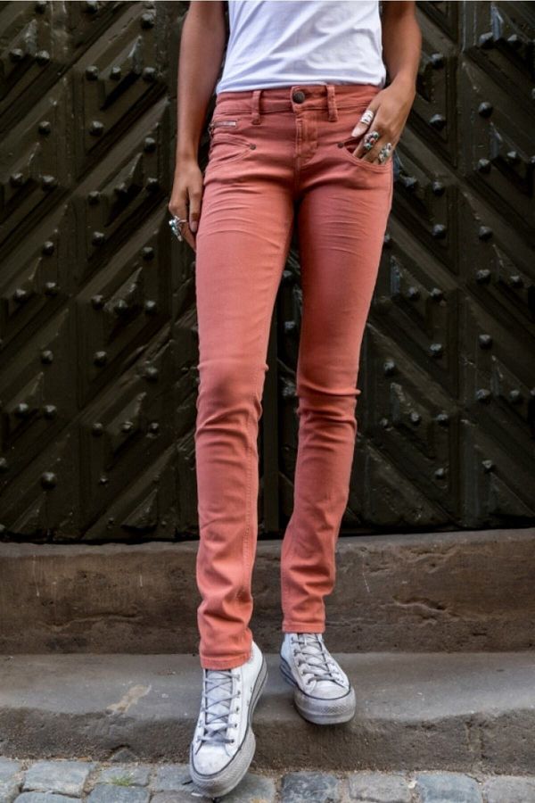 Freeman T. Porter Women s Low Waist Zipper Detailed Slim Fit Jeans Orange Trendyol