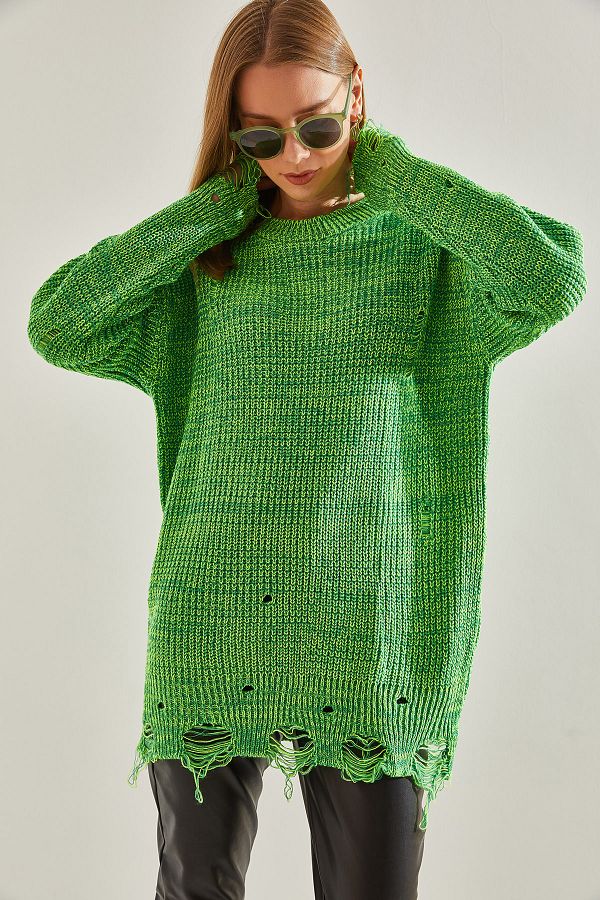 Bianco Lucci Women s Muline Oversize Knitwear Sweater with Ripped Detail Trendyol